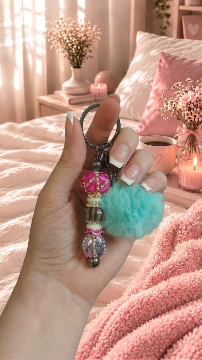 Turquoise & Pink Glam Keychain