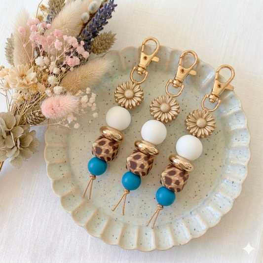 Wildflower Keychain – Gold Sunflower & Leopard Print